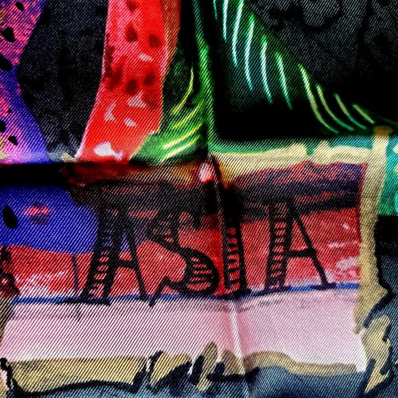 Christian LaCroix Silk Scarf Vintage 80s Asia NWOT Cartes de Voyages Series - Picture 4 of 14